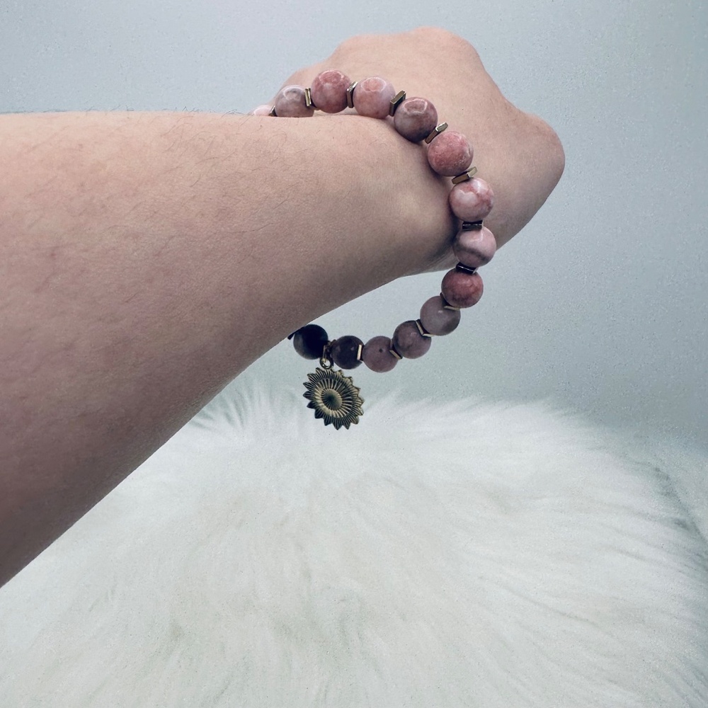 Pink Beaded Bracelet w/ Sunflower Charm - Picture 4 of 5